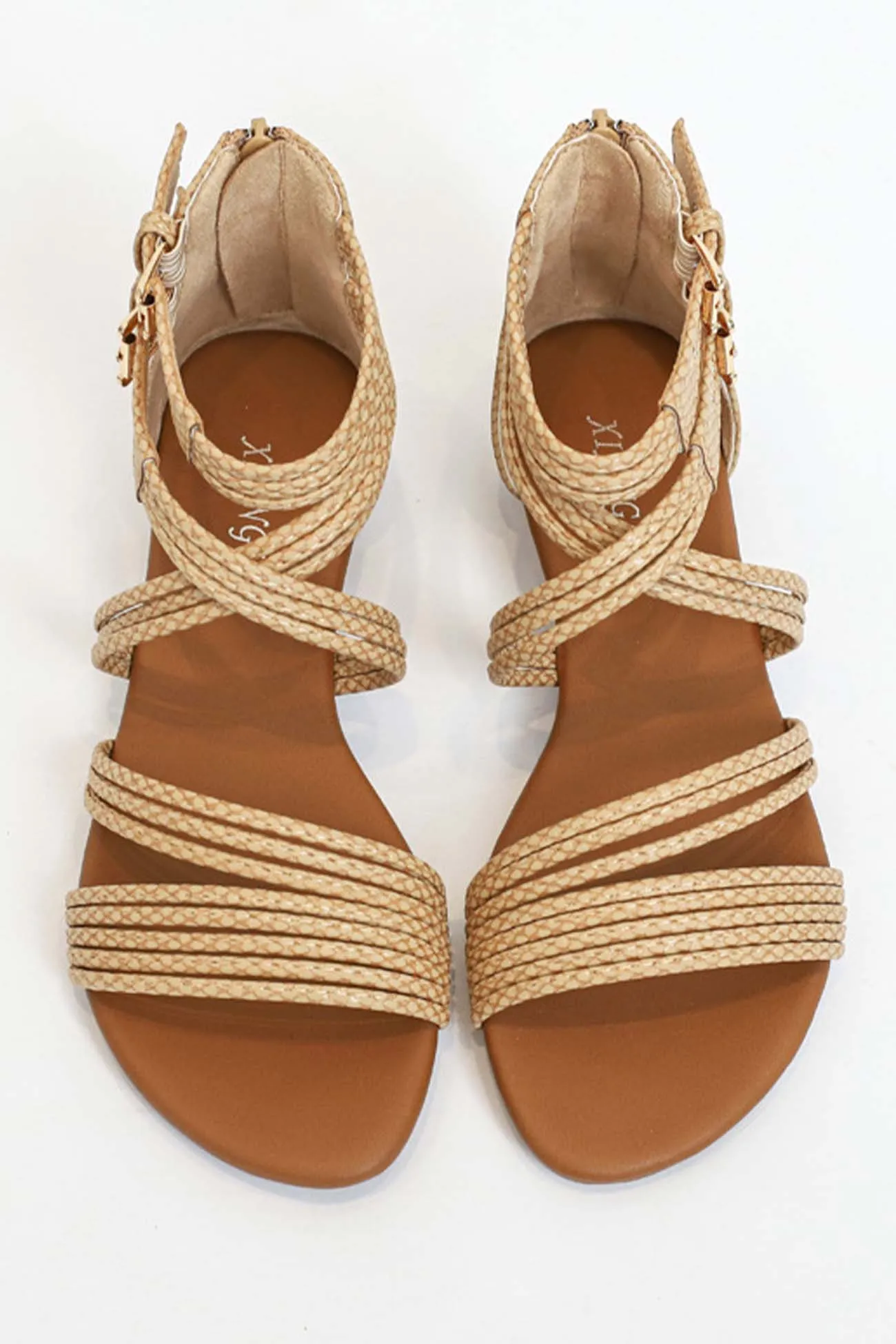 Amozae-Peep Toe Ankle Strap Zipper Buckle Sandals