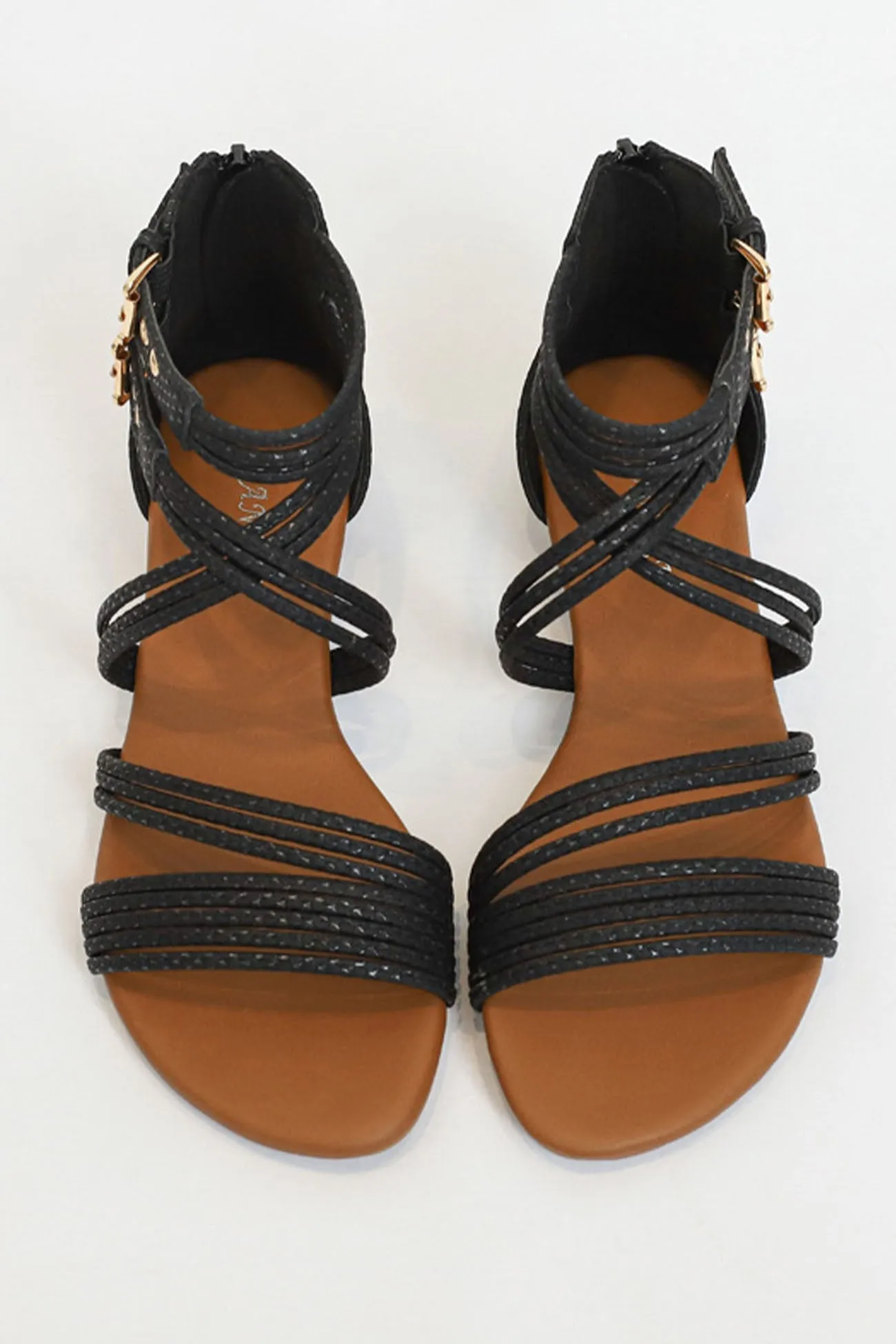 Amozae-Peep Toe Ankle Strap Zipper Buckle Sandals