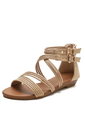 Amozae-Peep Toe Ankle Strap Zipper Buckle Sandals