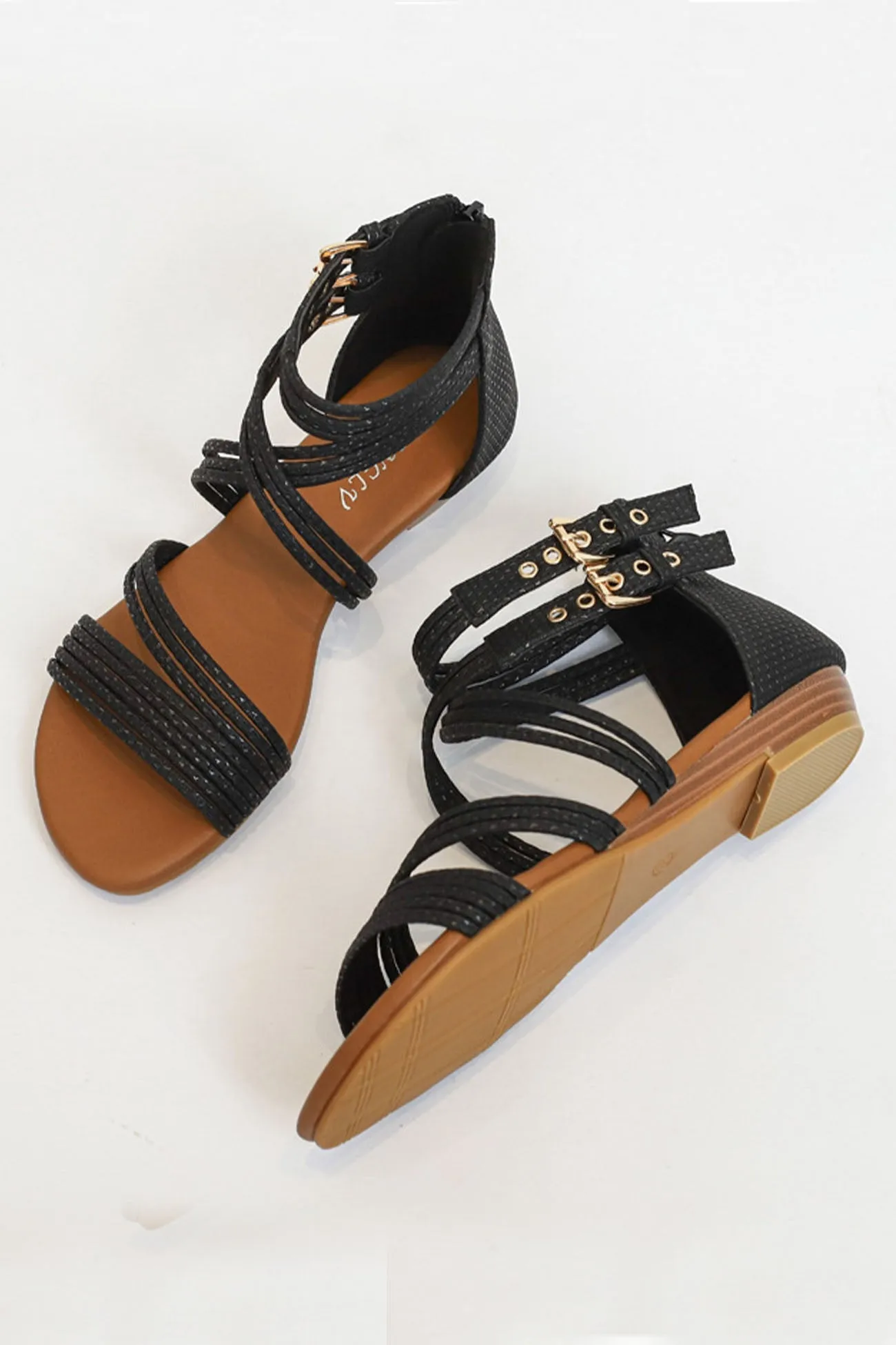 Amozae-Peep Toe Ankle Strap Zipper Buckle Sandals