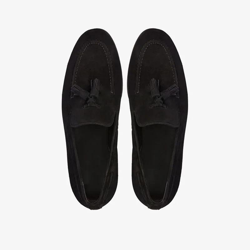 Black Suede Tassel-Detail Loafers