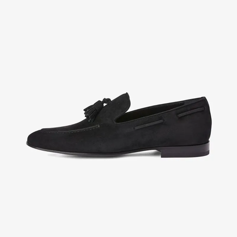 Black Suede Tassel-Detail Loafers