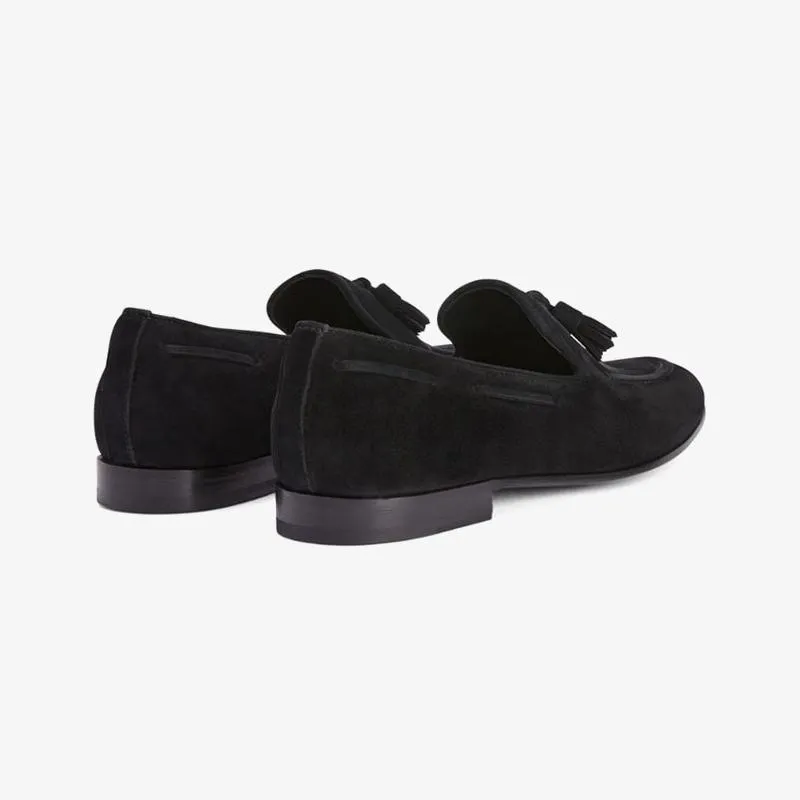 Black Suede Tassel-Detail Loafers