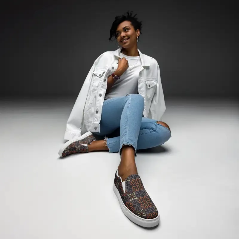Chic Geometric Canvas Slip Ons for Women