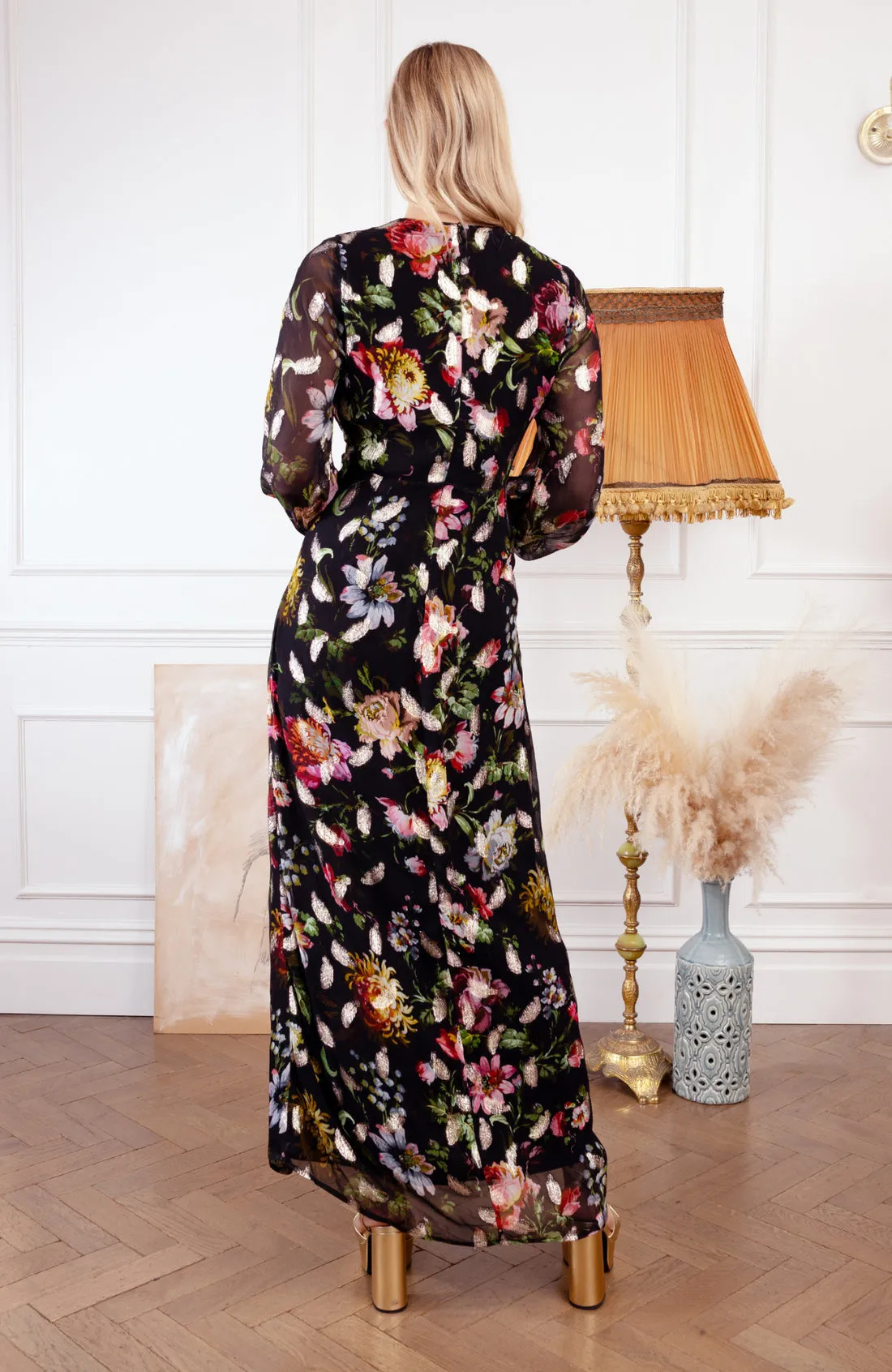 DARA Maxi Dress in Feather Lurex with Tie Waist