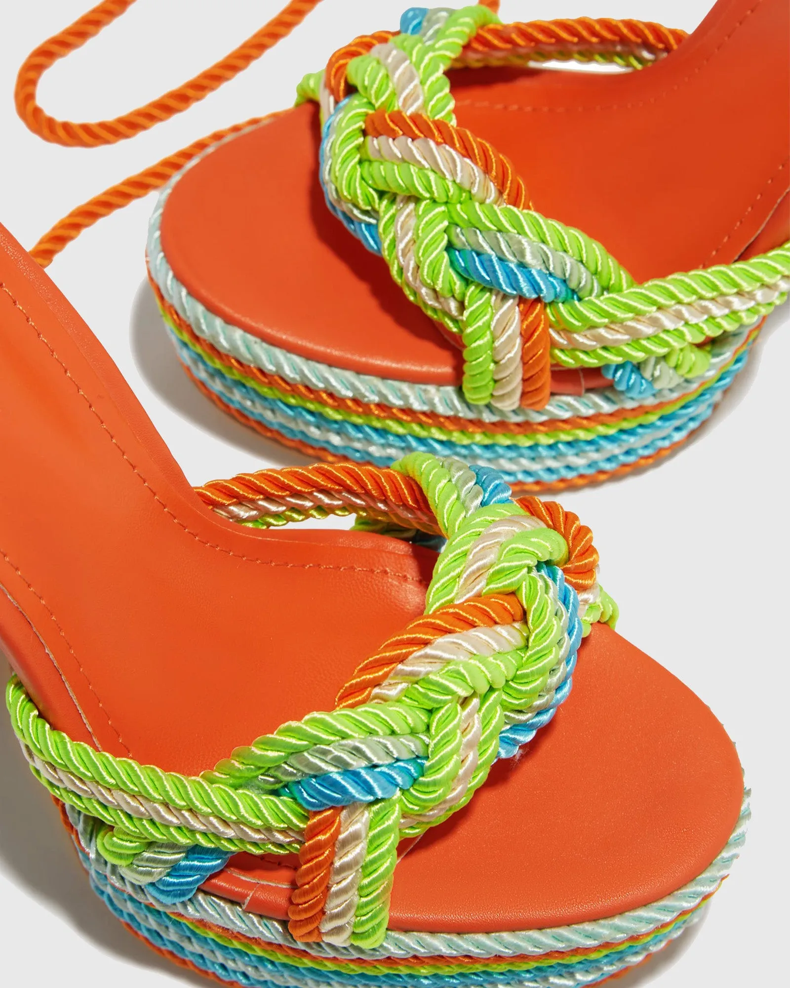 Erminia Woven Lace up Platform Sandals In Orange