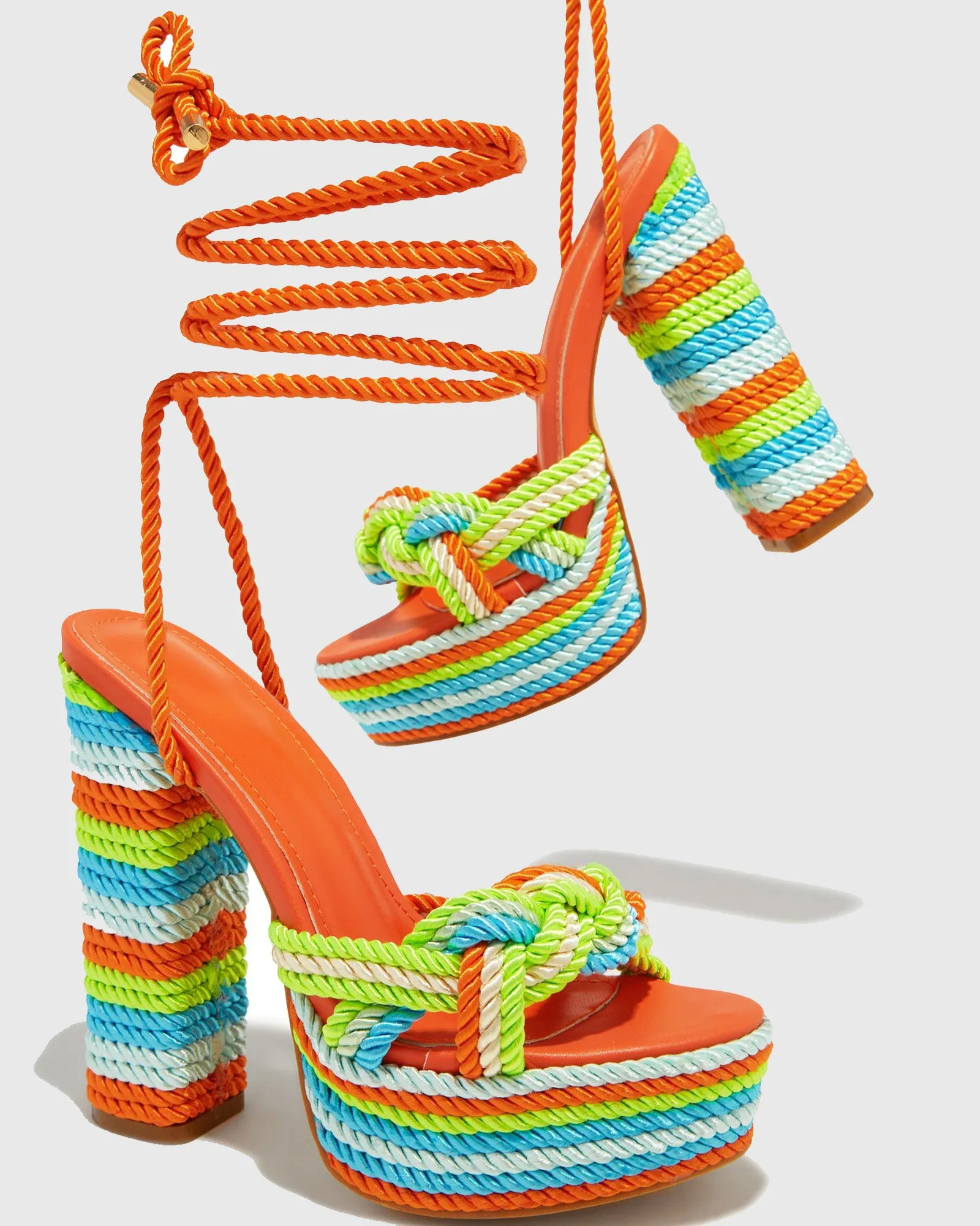 Erminia Woven Lace up Platform Sandals In Orange