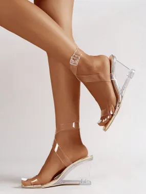 Fashionable Ankle Strap Wedge Sandals Clear Strap Wedge Sandals