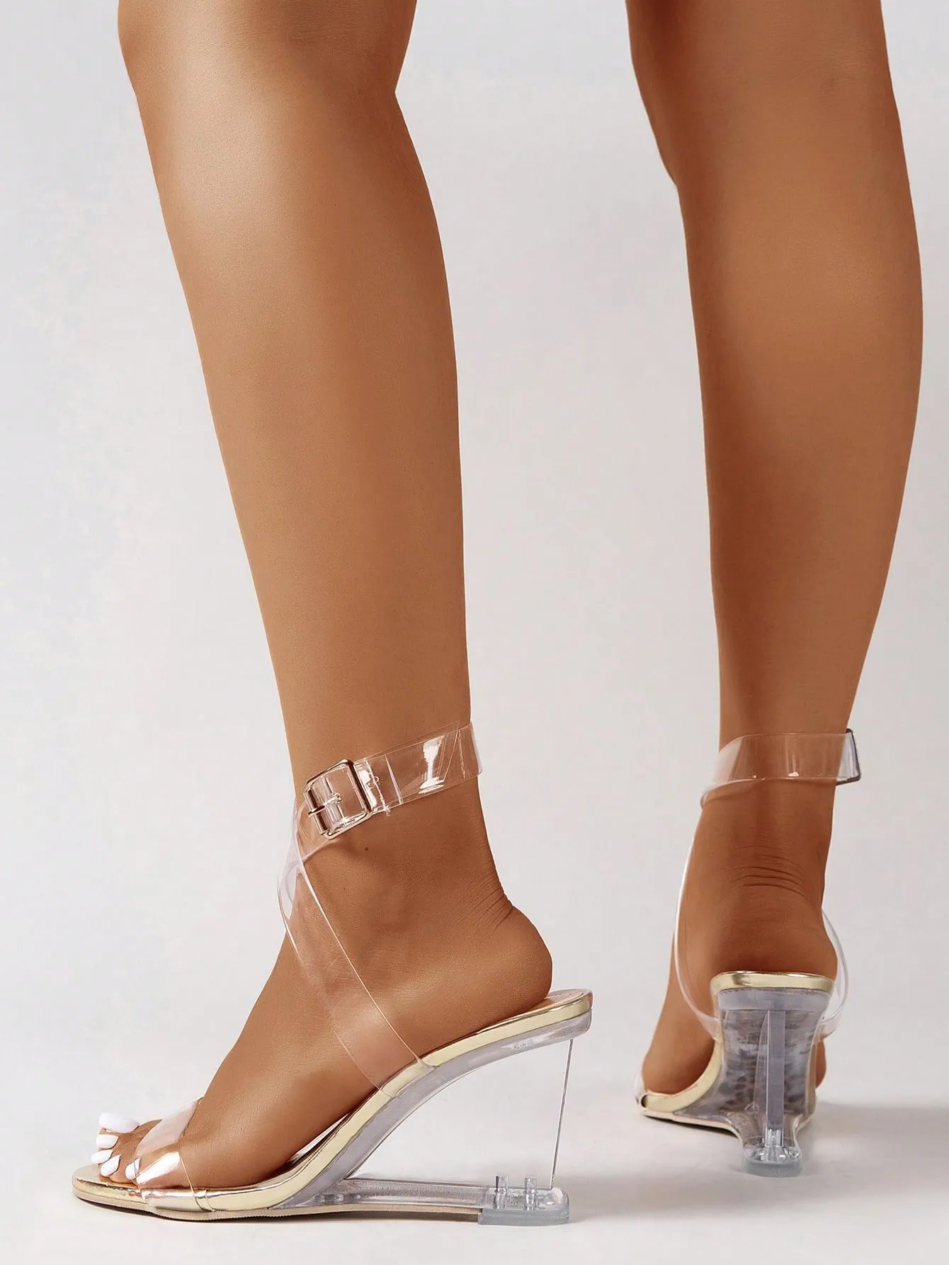 Fashionable Ankle Strap Wedge Sandals Clear Strap Wedge Sandals