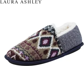 Laura Ashley Ladies Knit Closed Back Slippers with Faux Sherpa Lining