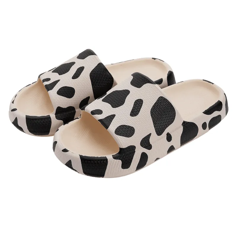 Minimalist Cow Print Toe Slippers – Stylish and Cushioned Fit