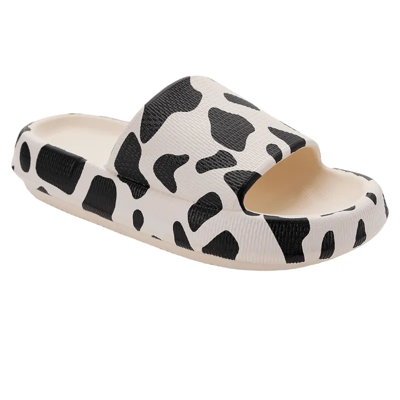 Minimalist Cow Print Toe Slippers – Stylish and Cushioned Fit