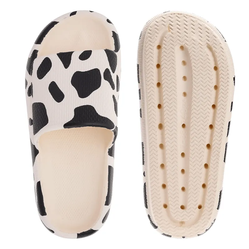 Minimalist Cow Print Toe Slippers – Stylish and Cushioned Fit