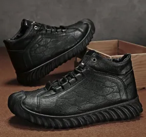 NEW High Top Plus Velvet Pu Leather Casual Shoes, Men's Winter Trendy Work Shoes, Warm - Sz 11 (44)