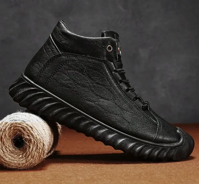 NEW High Top Plus Velvet Pu Leather Casual Shoes, Men's Winter Trendy Work Shoes, Warm - Sz 11 (44)