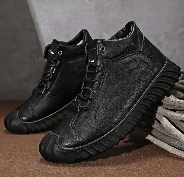 NEW High Top Plus Velvet Pu Leather Casual Shoes, Men's Winter Trendy Work Shoes, Warm - Sz 11 (44)