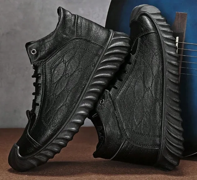 NEW High Top Plus Velvet Pu Leather Casual Shoes, Men's Winter Trendy Work Shoes, Warm - Sz 11 (44)