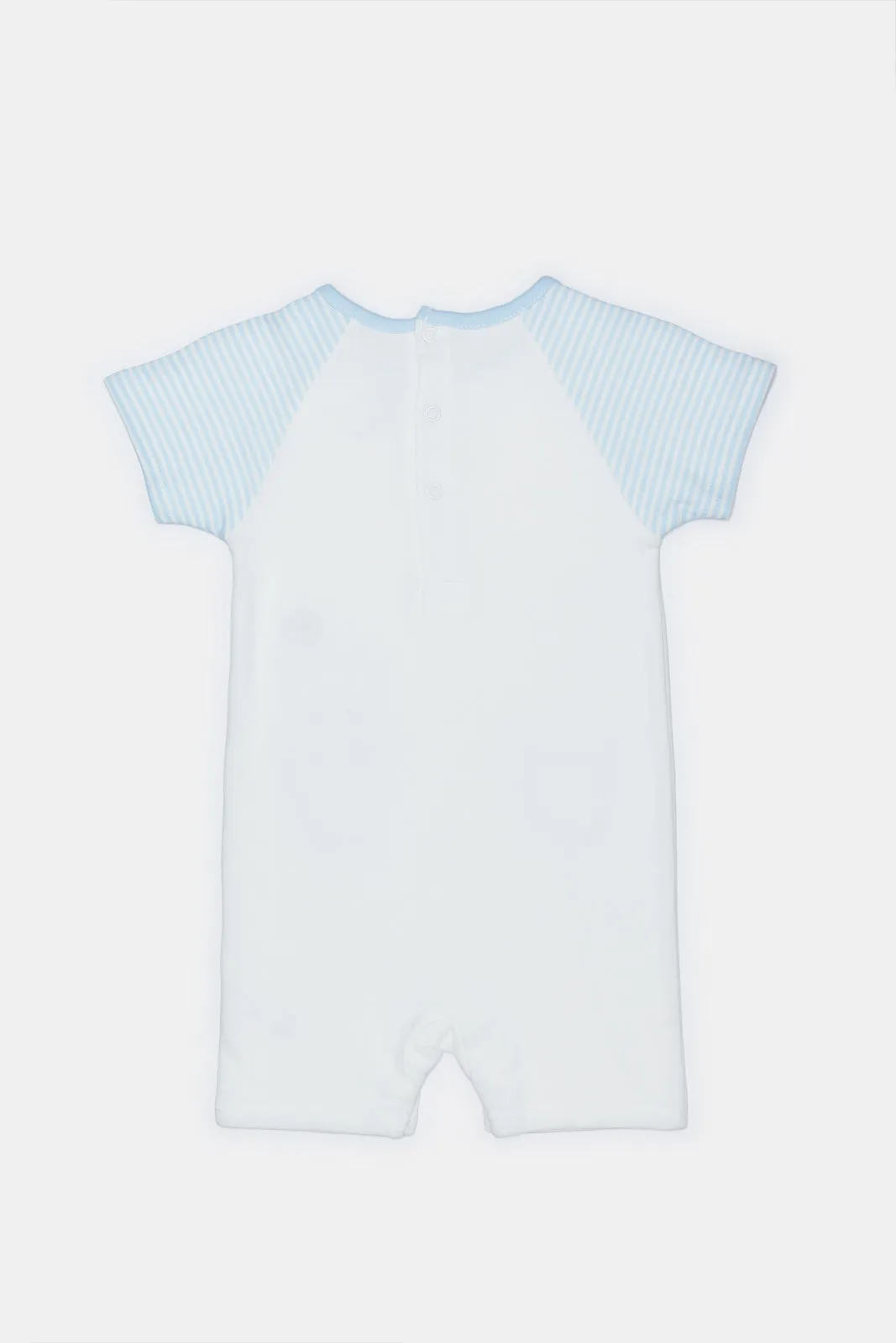 Newborn White And Blue Romper suit With Pockets