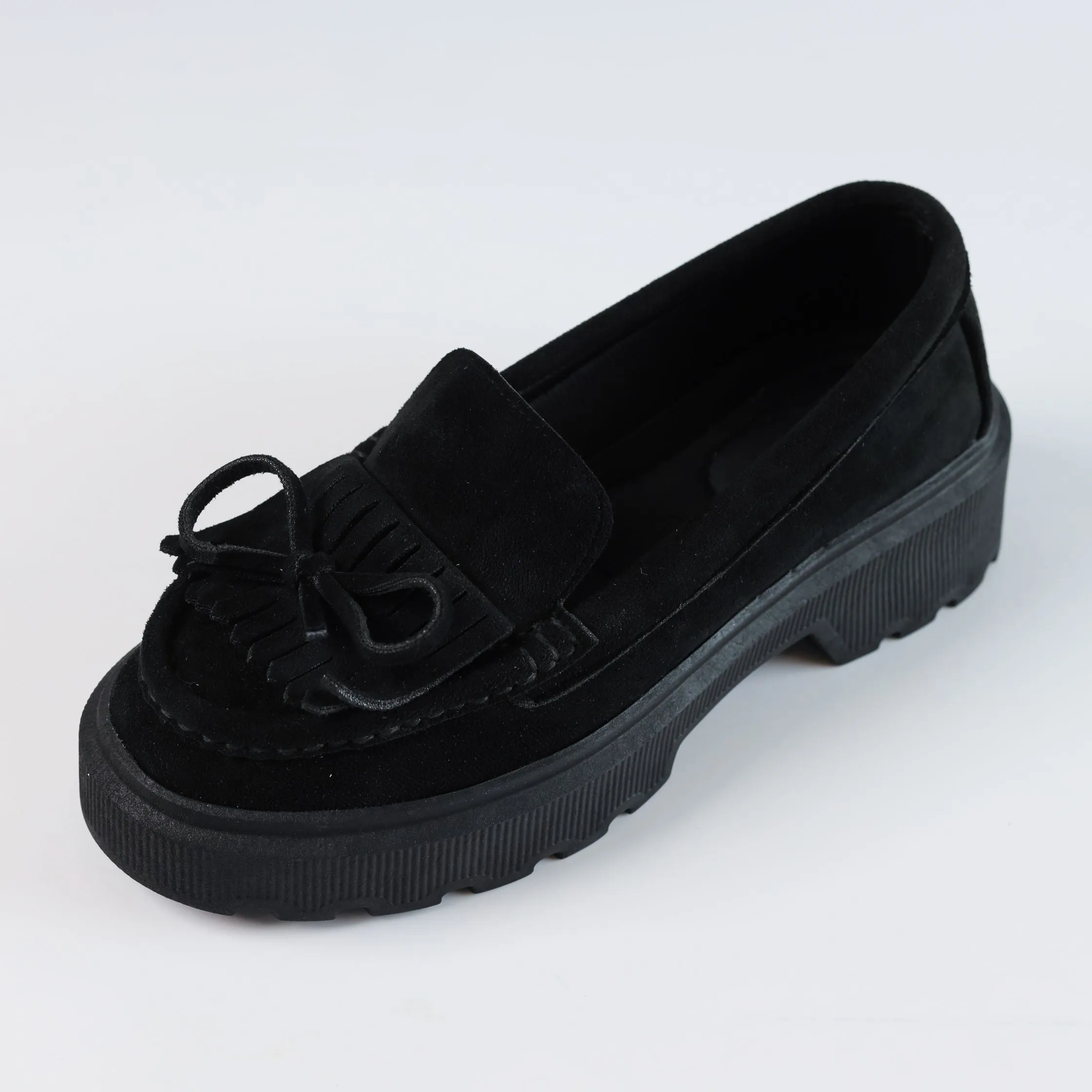 Quality Suede Chunky Loafers - Black