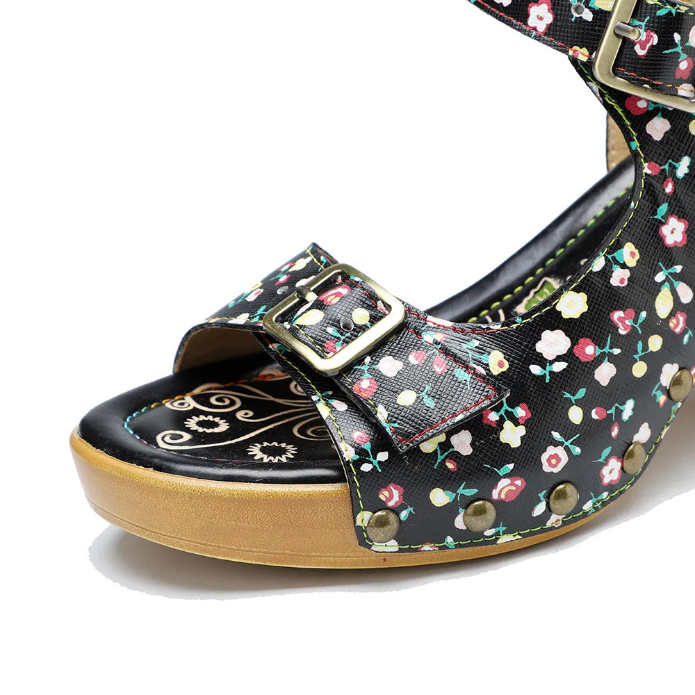 Retro Fashionable Handmade Leather Floral Sandals