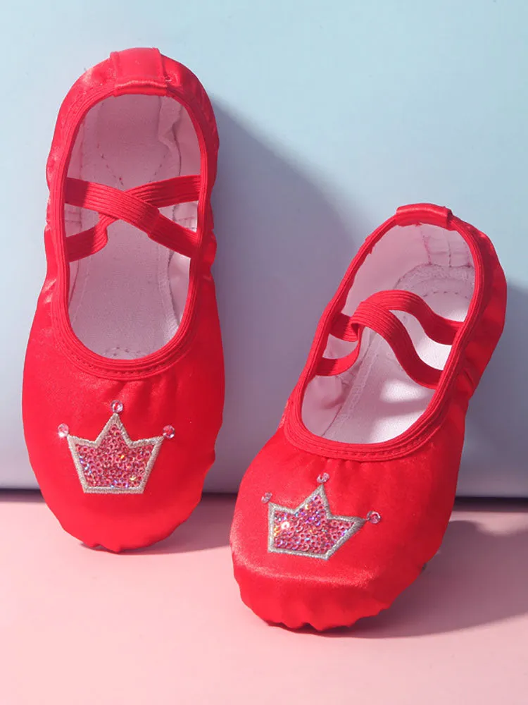Satin Embroidered Crown Cat Claw Shoes Ballet Training Shoes