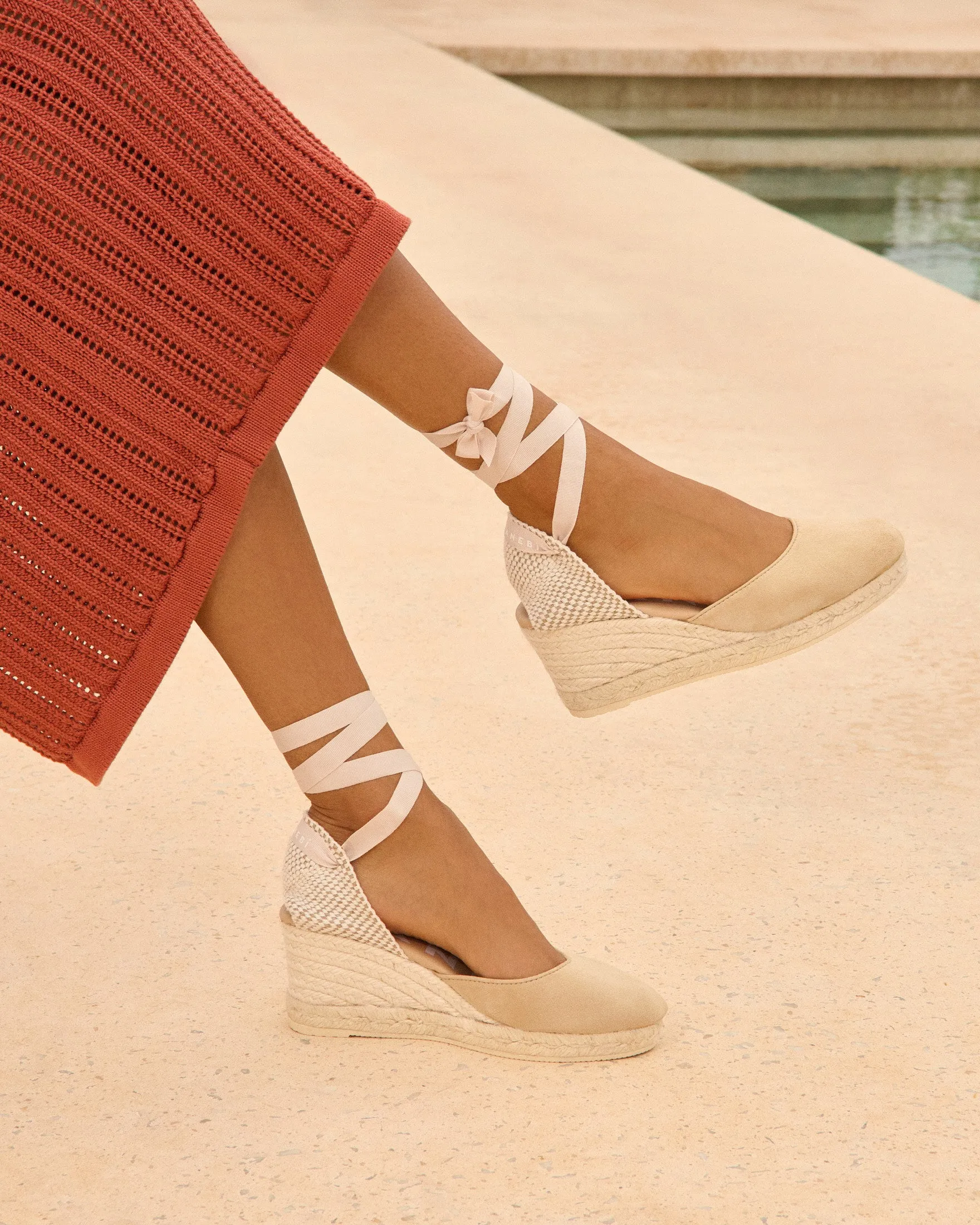 Soft Suede Low Wedge Espadrilles - M11WL - Hamptons Champagne Beige