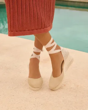 Soft Suede Low Wedge Espadrilles - M11WL - Hamptons Champagne Beige