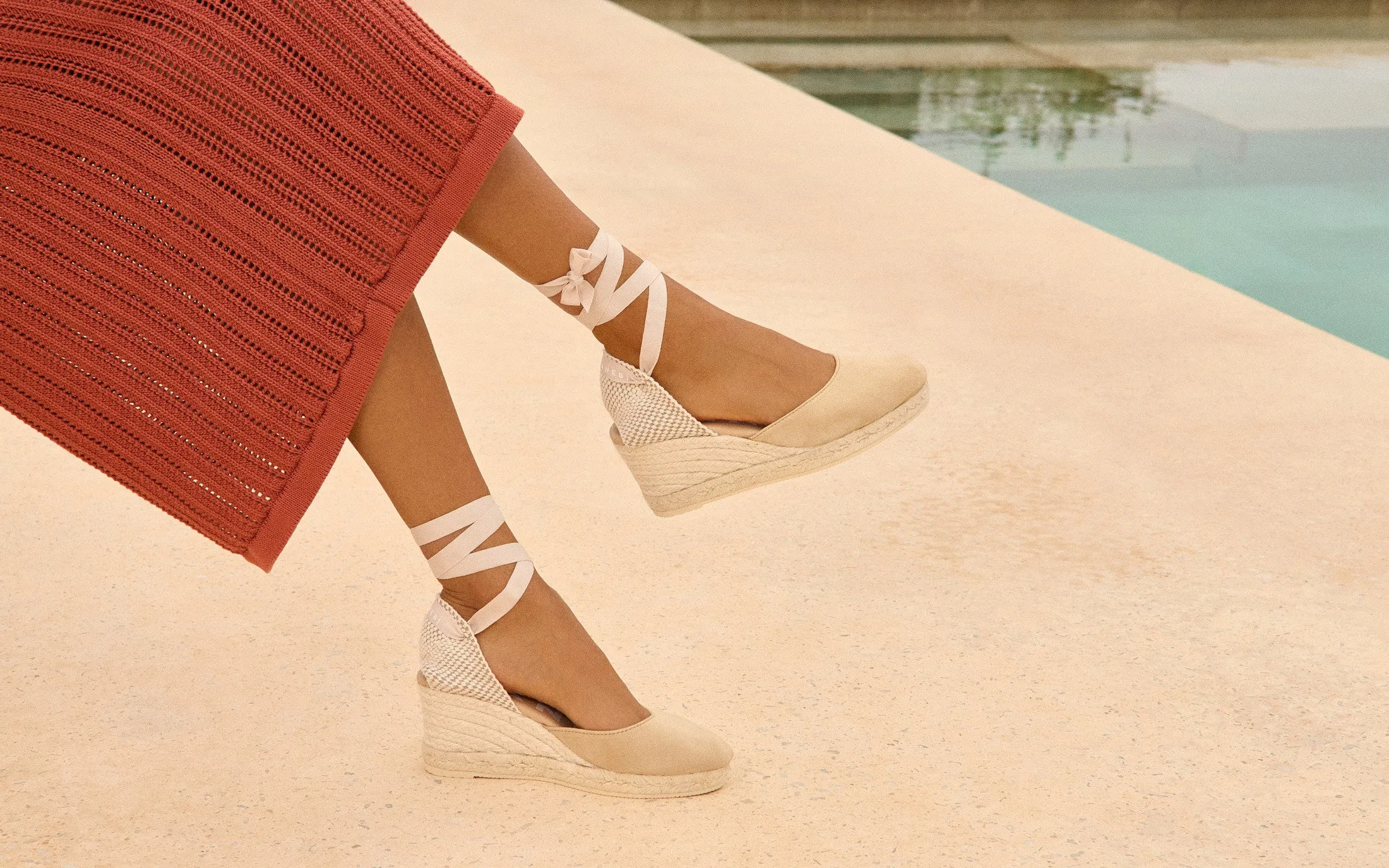 Soft Suede Low Wedge Espadrilles - M11WL - Hamptons Champagne Beige