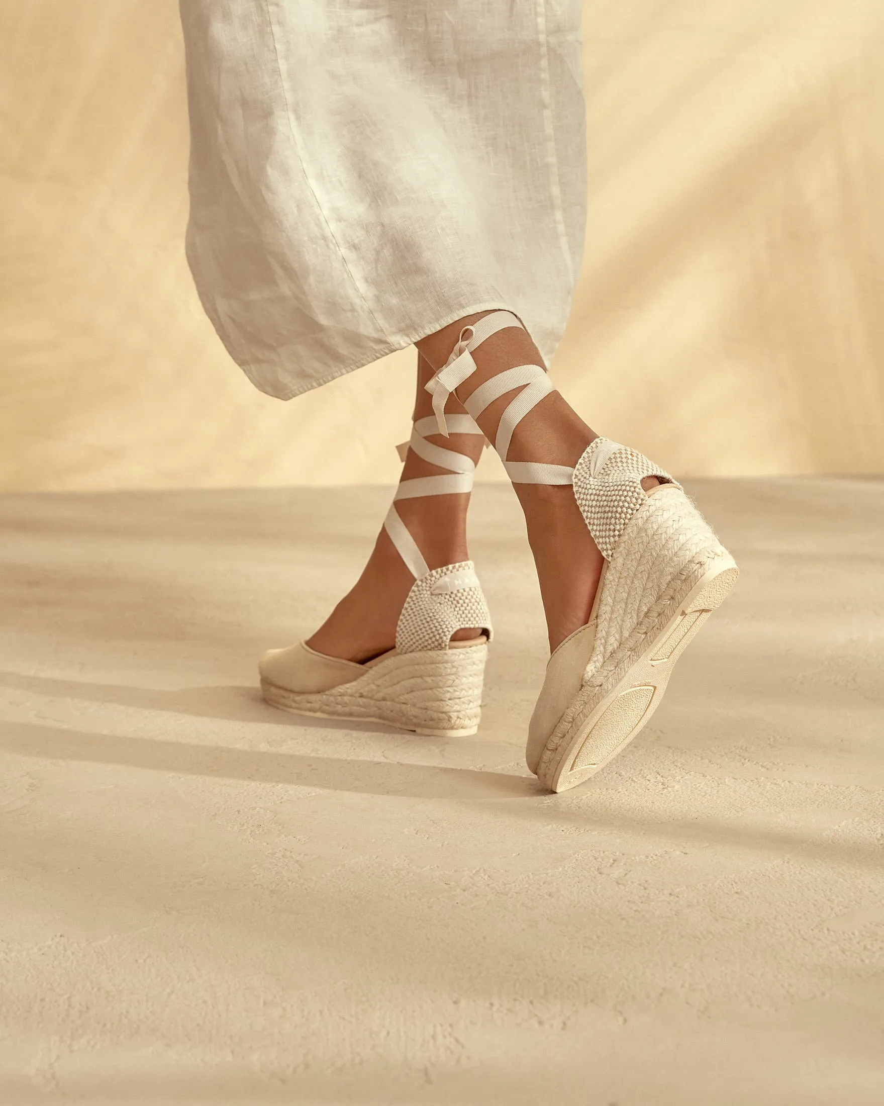 Soft Suede Low Wedge Espadrilles - M11WL - Hamptons Champagne Beige