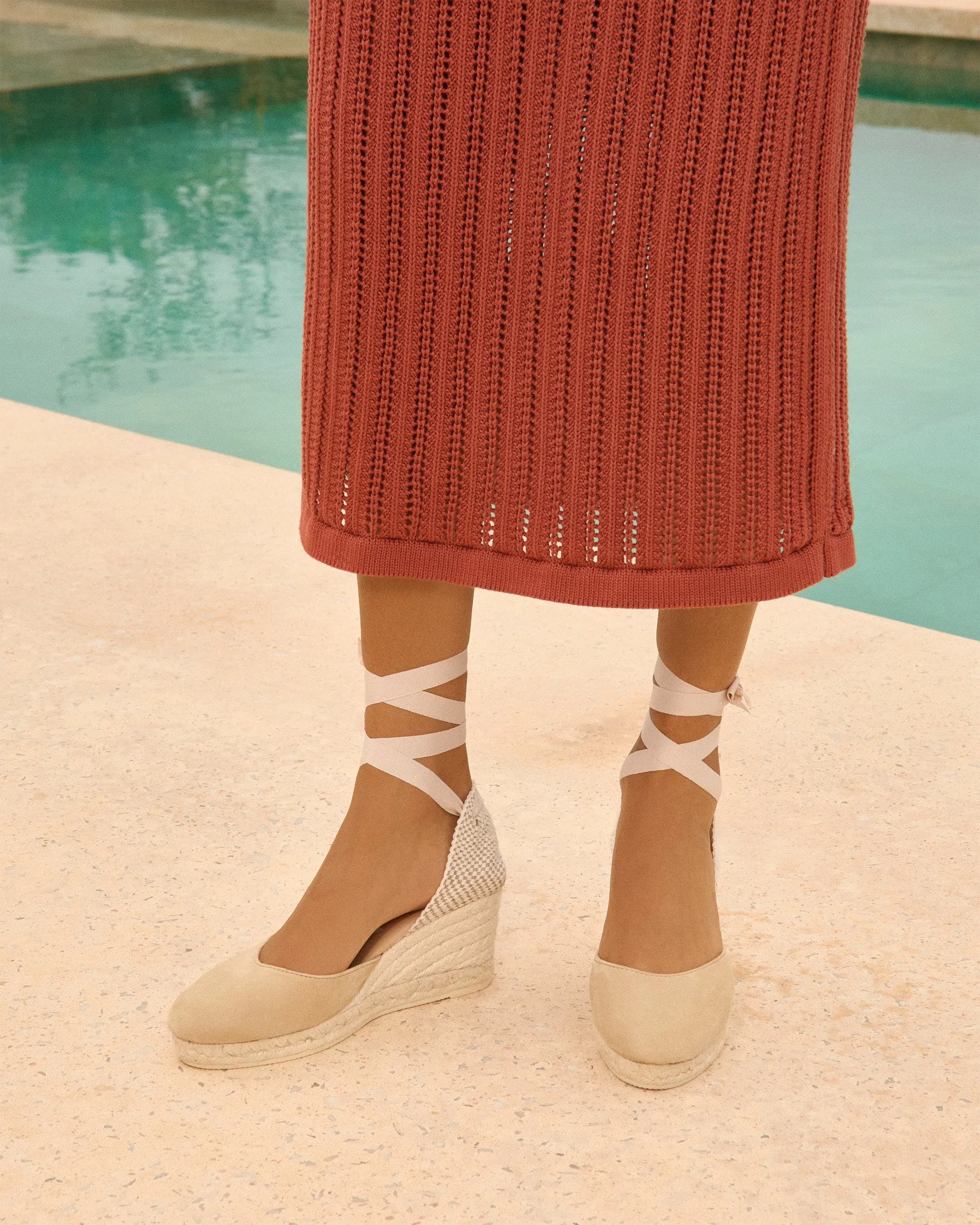 Soft Suede Low Wedge Espadrilles - M11WL - Hamptons Champagne Beige