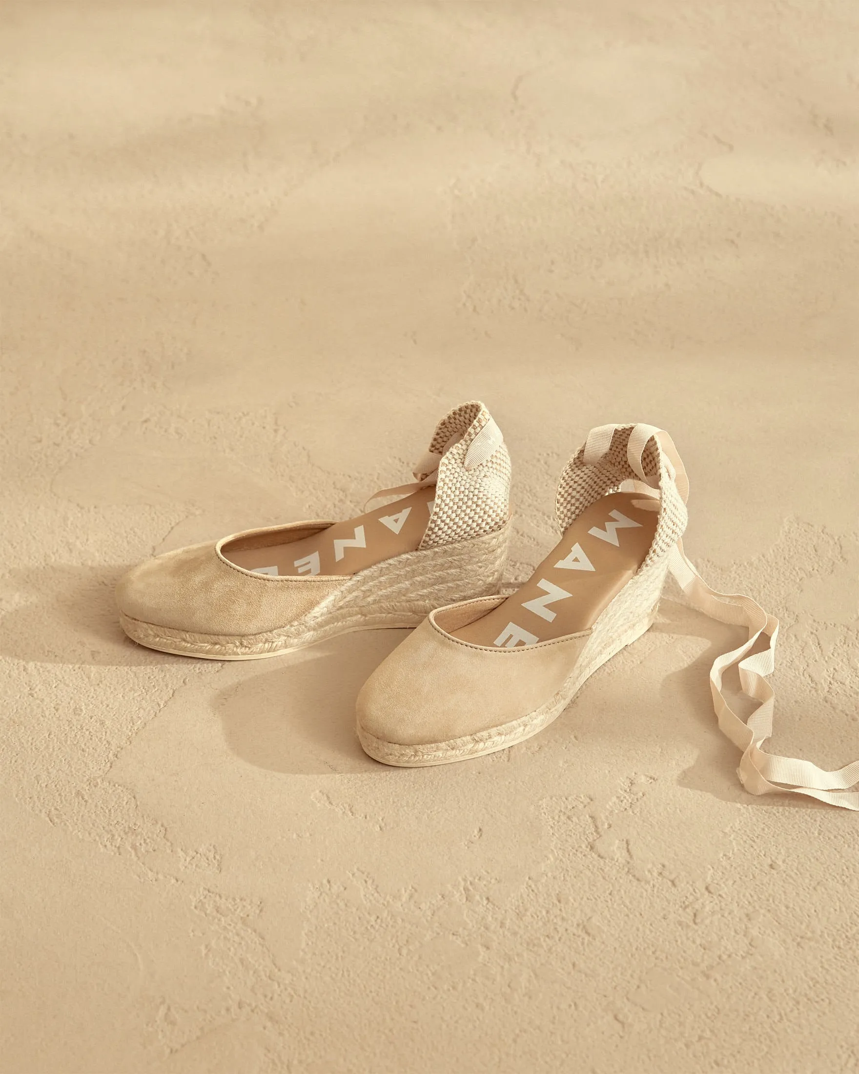 Soft Suede Low Wedge Espadrilles - M11WL - Hamptons Champagne Beige