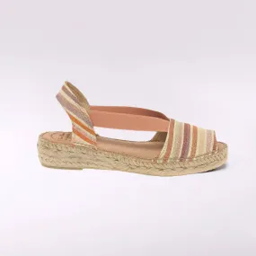 Stripe Open Toe Flat Espadrille