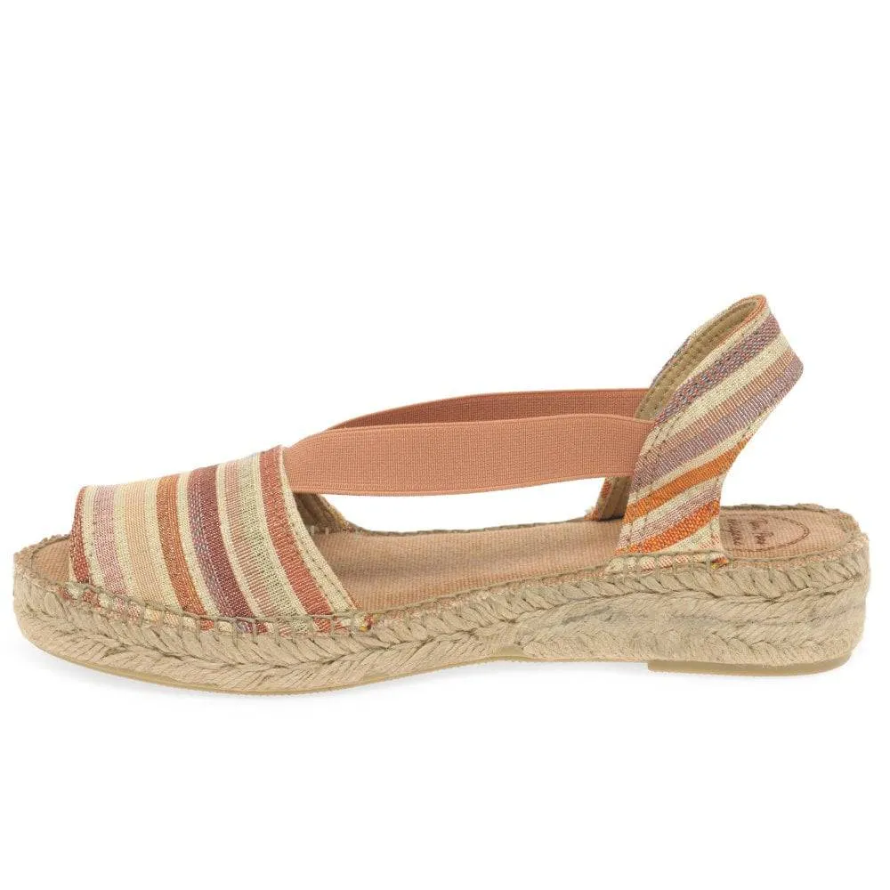 Stripe Open Toe Flat Espadrille