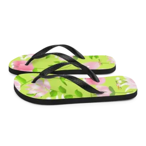 Summer Slip Resistant Flip Flops with Pink Flowers