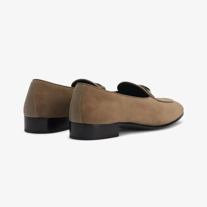 Taupe Brown Suede Almond-Toe Loafers