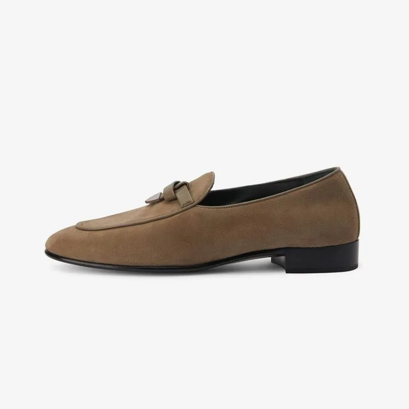 Taupe Brown Suede Almond-Toe Loafers