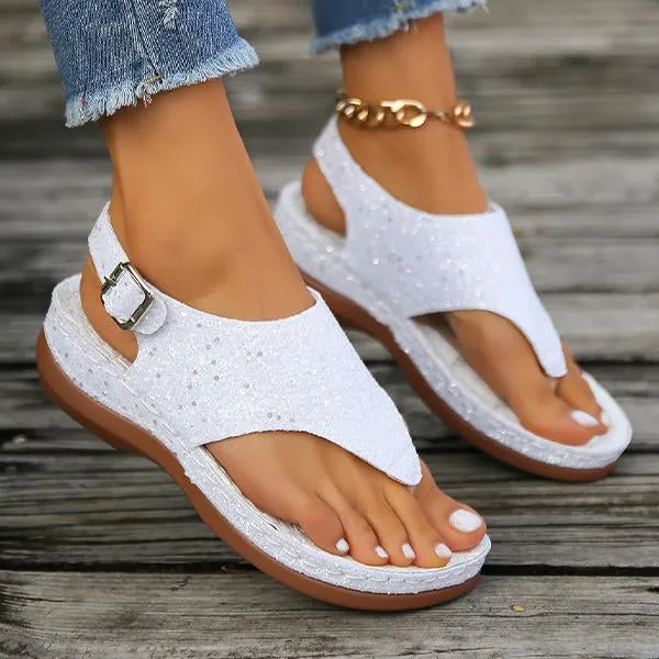 Women's Fashionable Glitter Buckled Wedge Sandals 06760030S