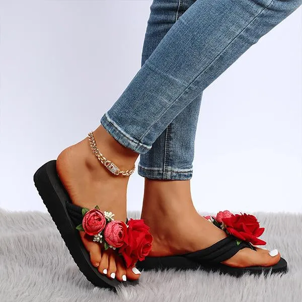 Women's Fashionable Rose Thick Soled Flip Flops 85499043S