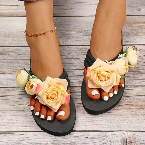Women's Fashionable Rose Thick Soled Flip Flops 85499043S