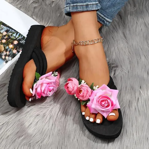 Women's Fashionable Rose Thick Soled Flip Flops 85499043S