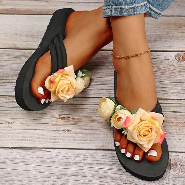 Women's Fashionable Rose Thick Soled Flip Flops 85499043S