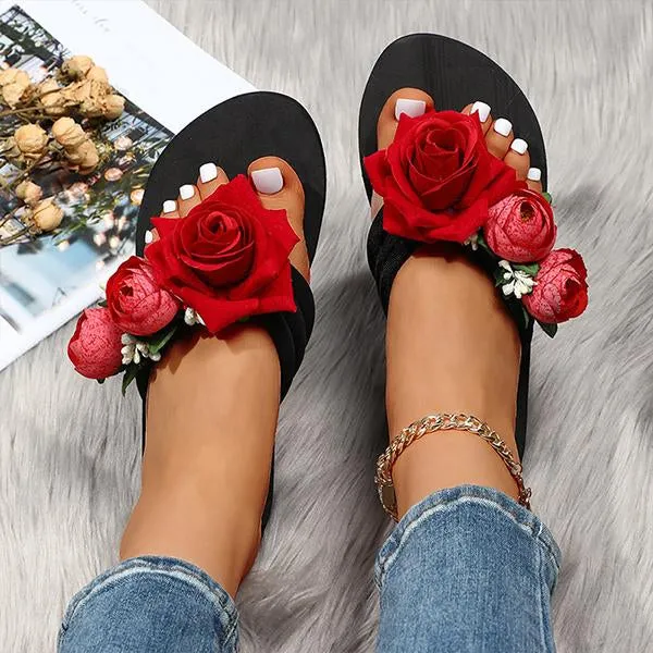 Women's Fashionable Rose Thick Soled Flip Flops 85499043S