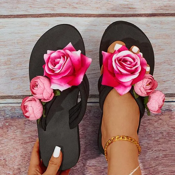Women's Fashionable Rose Thick Soled Flip Flops 85499043S