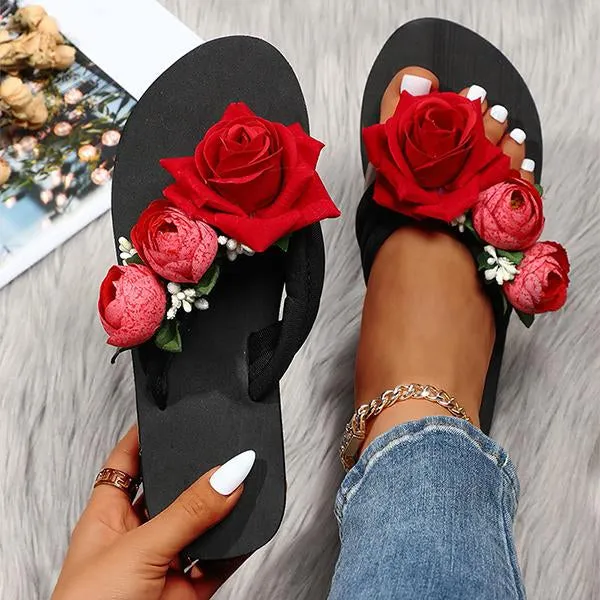 Women's Fashionable Rose Thick Soled Flip Flops 85499043S
