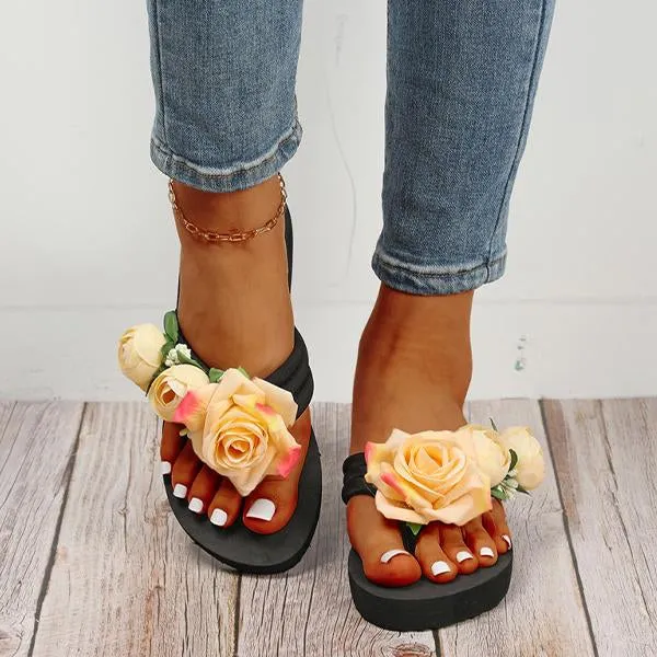 Women's Fashionable Rose Thick Soled Flip Flops 85499043S
