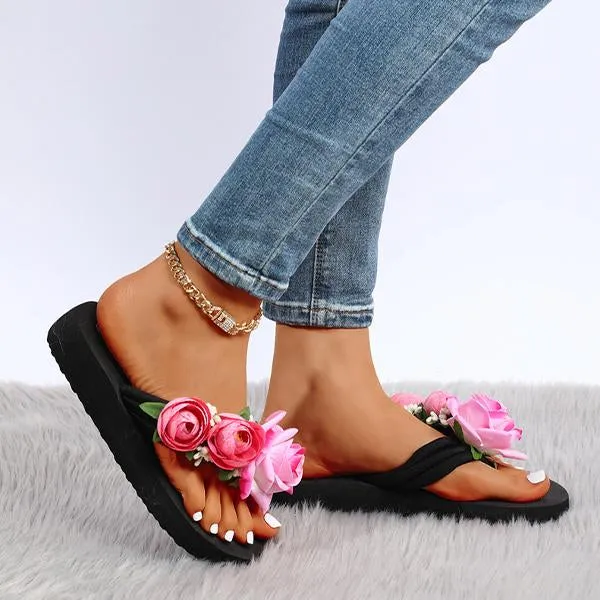 Women's Fashionable Rose Thick Soled Flip Flops 85499043S