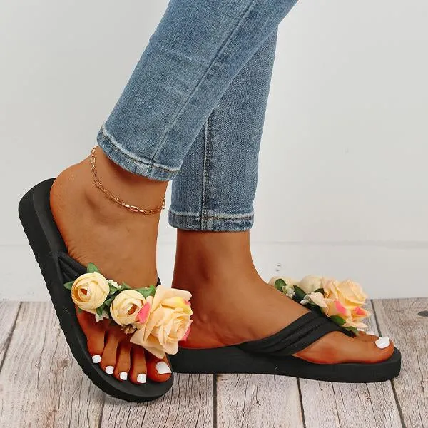 Women's Fashionable Rose Thick Soled Flip Flops 85499043S