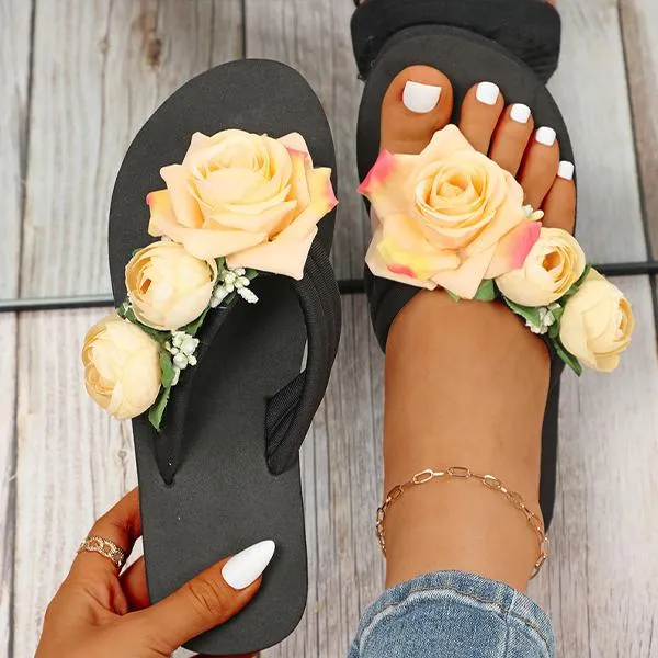 Women's Fashionable Rose Thick Soled Flip Flops 85499043S