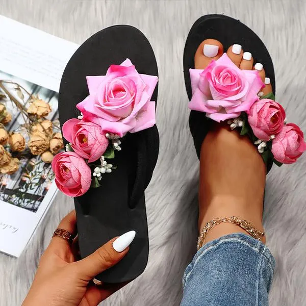 Women's Fashionable Rose Thick Soled Flip Flops 85499043S