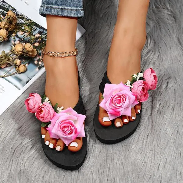 Women's Fashionable Rose Thick Soled Flip Flops 85499043S